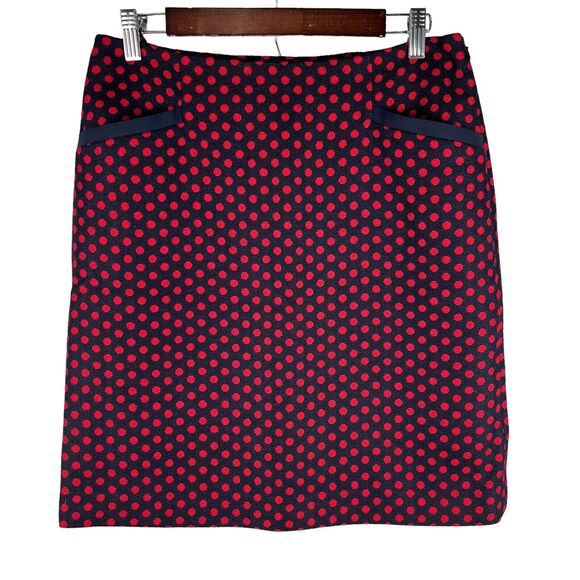 Talbots Womens Size 6 Navy Blue Red Polkadot Skirt Wool Blend Lined Knee Lngth - Picture 1 of 5